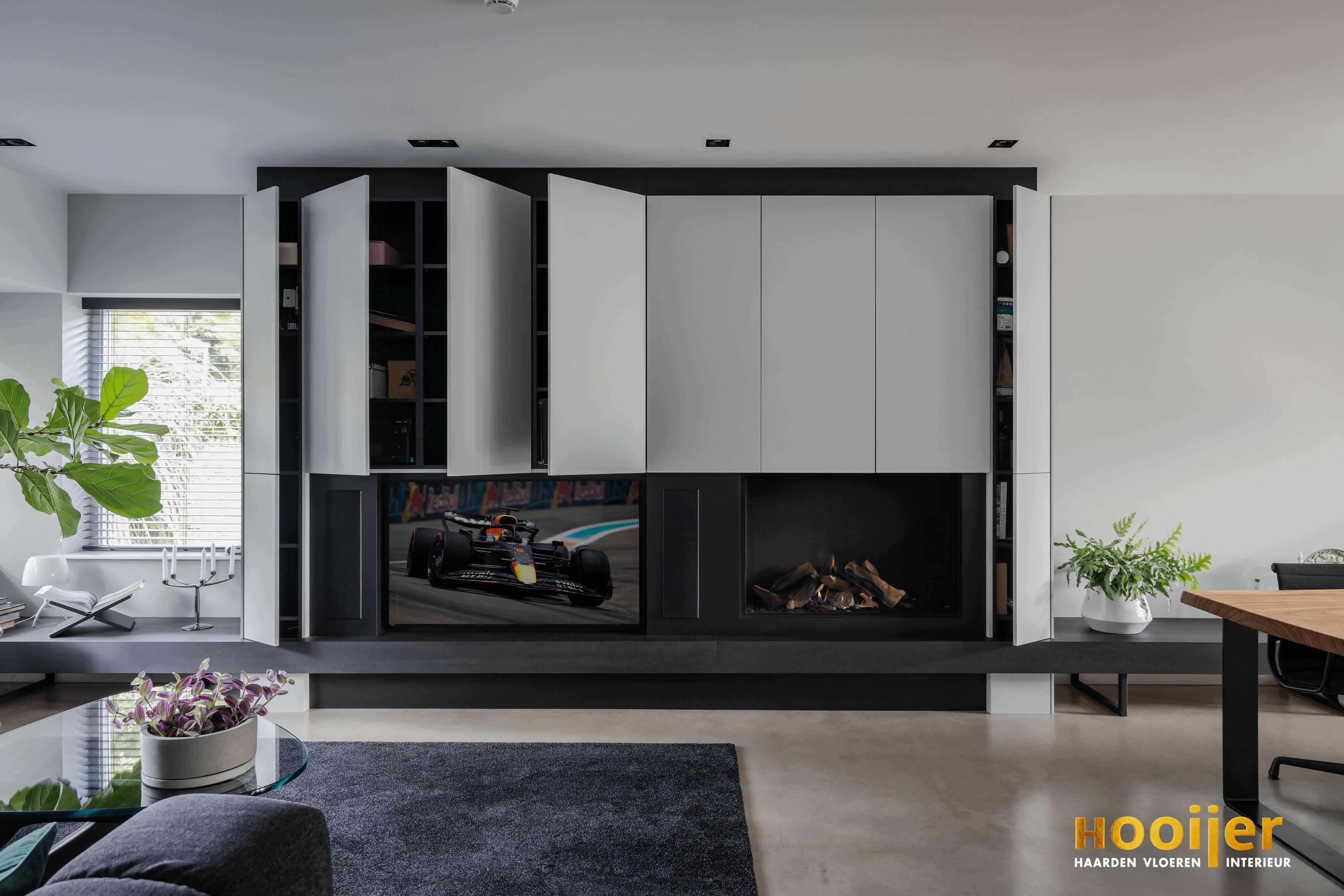 Open haard in kastenmuur-Hooijer-design haard woonkamer,gashaard interieur,haard,haard wandmeubel,moderne haard,tv meubel haard,woonkamer-Open haard in kastenmuur-OBLY