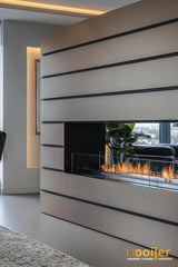Open haard met kijk op woonkamer-Hooijer-bio ethanol haard,design haard woonkamer,doorkijkhaard,haard,lange haard interieur,moderne haard,woonkamer-Open haard met kijk op woonkamer-OBLY