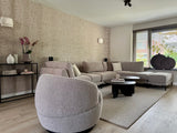 Project Limmen-Lifs Interior Design-achterpui met glaswand,bronzen stalen deur,cinewall met akoestische panelen,Keuken,leefkeuken,maatwerk eetkamerbank,open woonkamer,stijlvolle renovatie,warm modern interieur-Warm modern interieur met leefkeuken en cinewall-OBLY