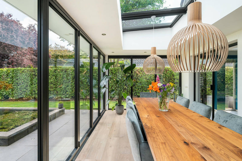 Ruime serreaanbouw met brede vouwwand-Busscher Serrebouw-Aanbouw,Uitbouw-Ruime serreaanbouw met brede vouwwand-OBLY