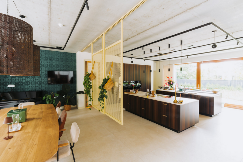 Stalen Roomdivider-Stalen Roomdivider-Keuken,Roomdivider-Stalen Roomdividers met Ruitvormig Mesh-Design-OBLY