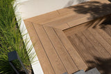 Strakke tuin met maatwerk zitkuil en Millboard-vlonder-Wooddeck-architectonische tuin,design tuin,Golden Oak,houten vlonder,luxe tuin,maatwerk zitbanken,Millboard vlonder,onderhoudsarme vlonder,verdiept loungegedeelte,vlonder,zitkuil-Moderne tuin met verdiept loungegedeelte | Millboard vlonder-OBLY