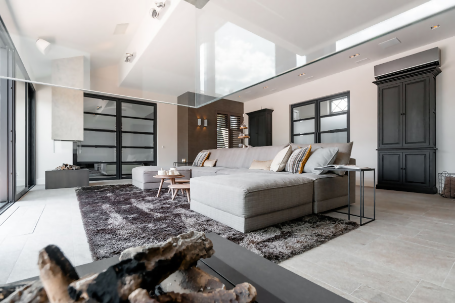 The Serenity Lodge-NC interieurarchitectuur-design woning,exclusief interieur,high end interieur,luxe lodge,luxe woonkamer,moderne villa,moderne wellnessruimte,serene leefruimte,wellness design,wellness interieur,woonkamer-The Serenity Lodge | Luxe Poolhouse & Wellness Ontwerp op Topniveau-OBLY