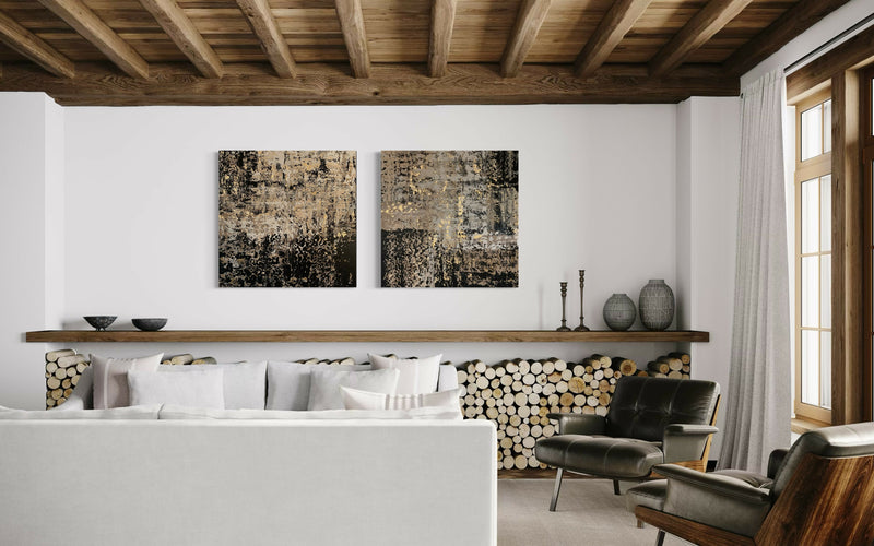 Vrije abstracte schilderijen als inspiratiebron voor maatwerk-Marella Hesseling-woonkamer-Abstracte schilderijen vol gelaagdheid & karakter | Vrij werk & maatwe-OBLY