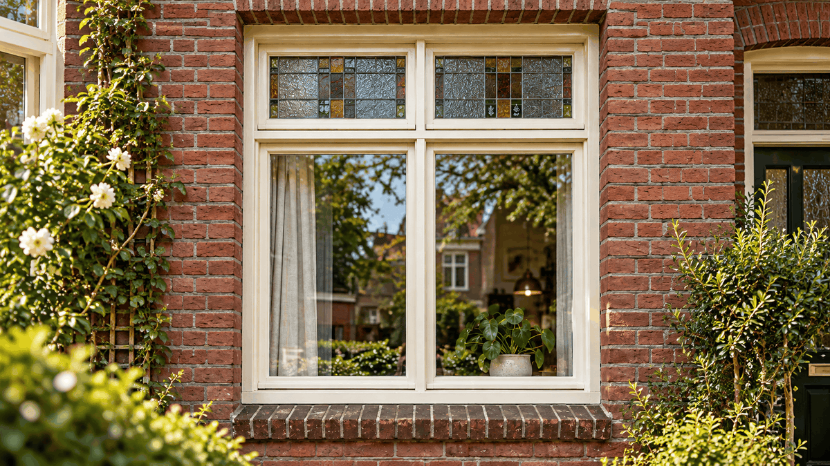 Oorspronkelijke houten kozijnen in een jaren 30 woning met karakteristieke raamverdeling. Ontdek bij OBLY inspiratie voor herstel en verduurzaming.