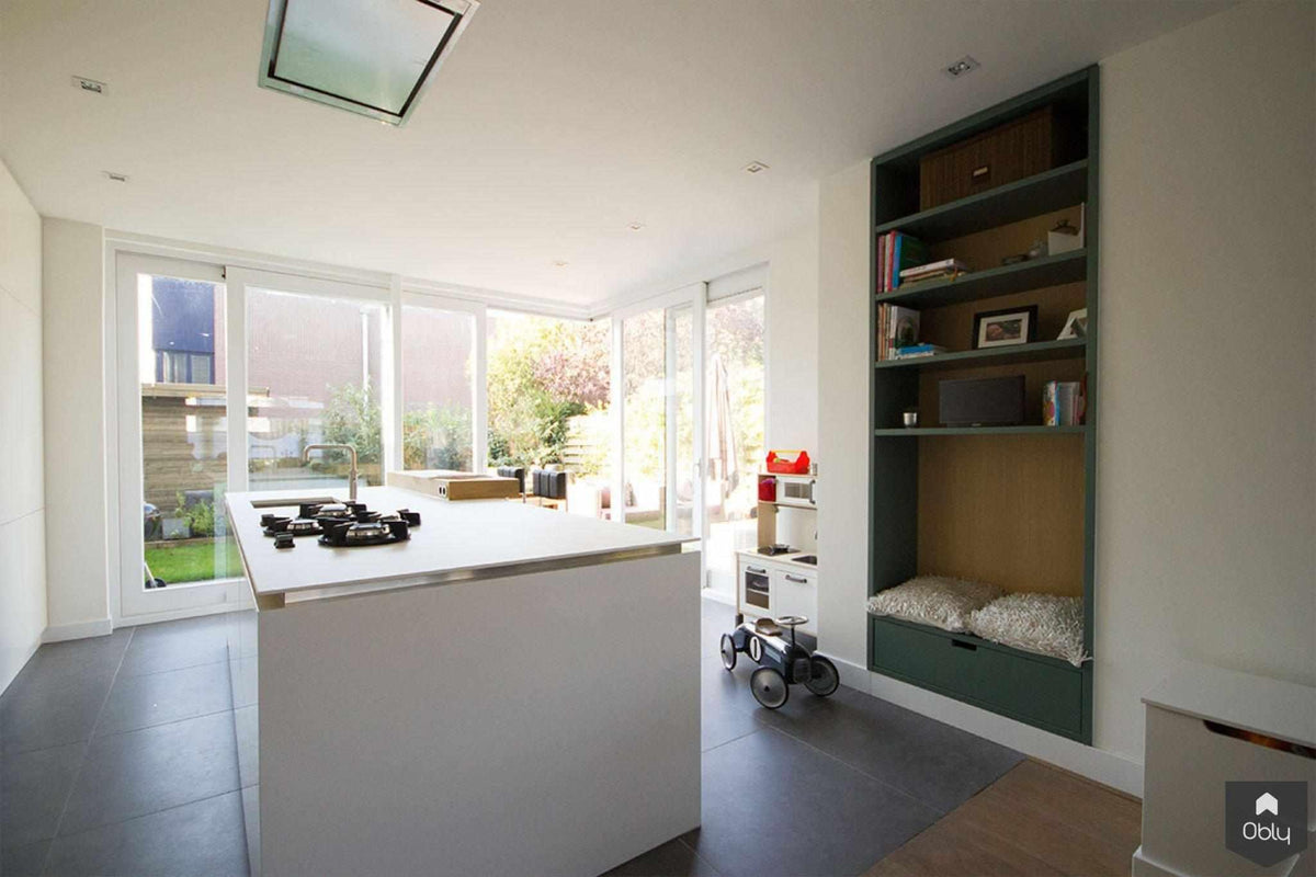 Aanbouw woning Tuindorp-FOAM Architecten-Aanbouw,alle,interieur aanbouw woning utrecht,interieur uitbouw woning utrecht,moderne keuken aanbouw utrecht,woonkamer aanbouw renovatie,woonkamer interieur aanbouw woning-OBLY