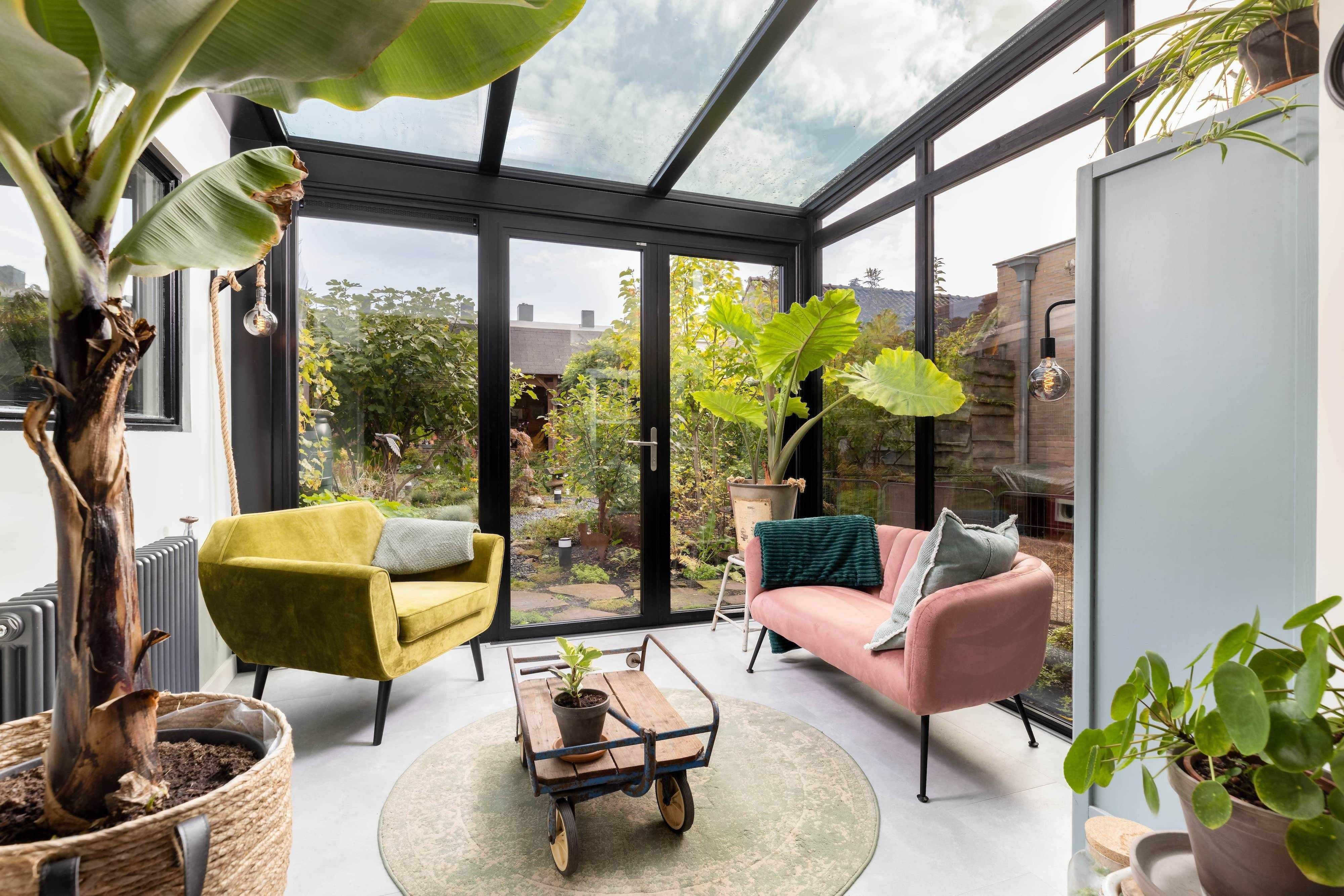 Comfortabele serreaanbouw-Busscher Serrebouw-Aanbouw,aluminium serre,glazen serre tuinzijde,luxe serre uitbouw,moderne serre,serre,serre aanbouw-OBLY