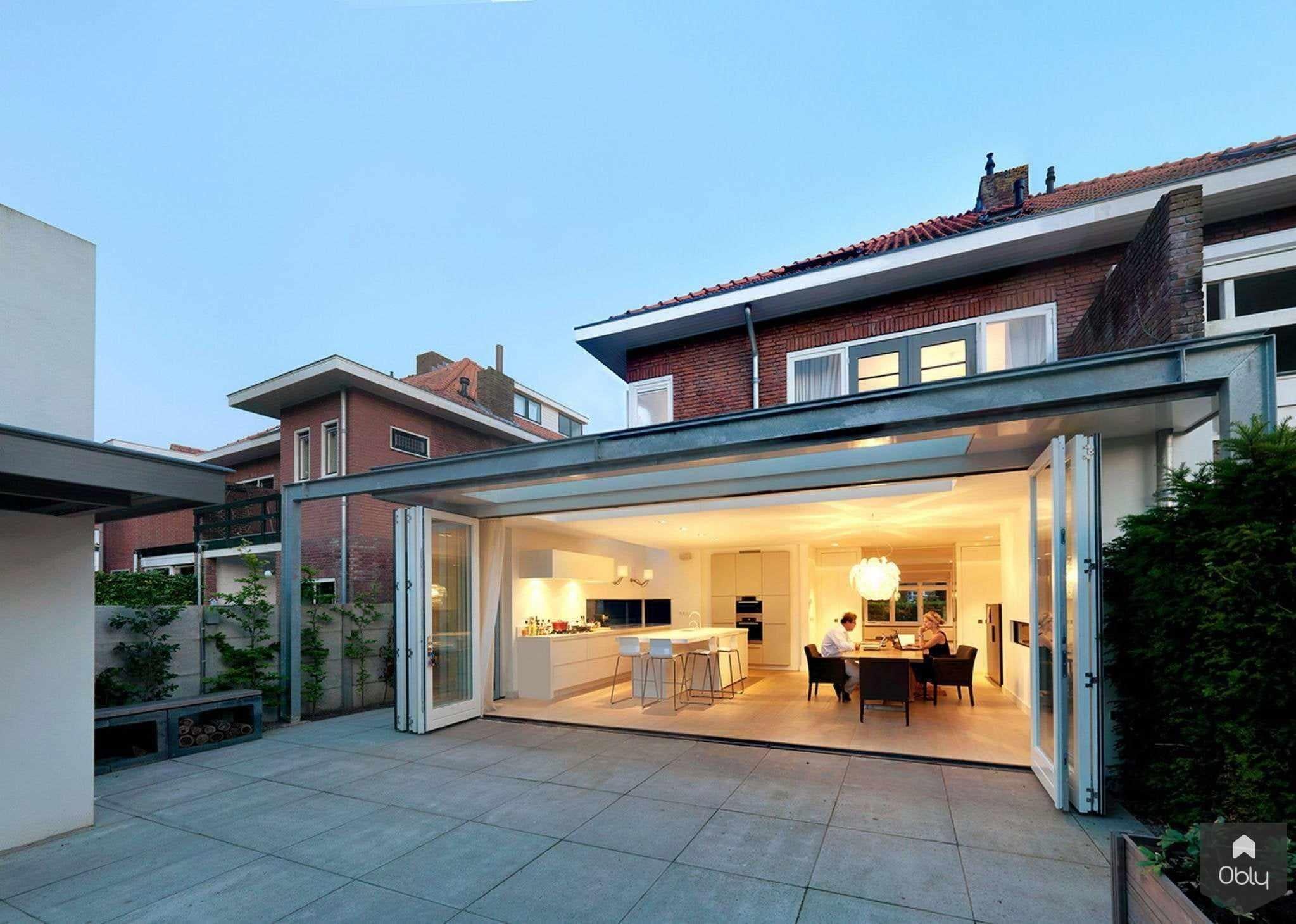 Exterieur uitbreiden jaren 30 woning-Christel Smeets architect bna-Aanbouw,alle,exterieur jaren 30 woning aanbouw,exterieur veranda jaren 30 huis,interieur open woonruimte vloer,keuken moderne aanbouw keuken,woonkamer interieur uitbreiding woning-OBLY
