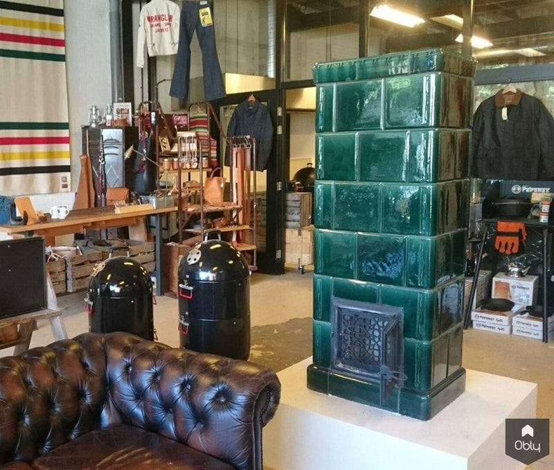 Flesgroene tegelkachel 1930-Gloed Tegelkachels-alle,Woonkamer-OBLY