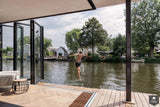 Glazen vouwwanden op een moderne woonboot-Solarlux Nederland BV-alle,Woonkamer-OBLY