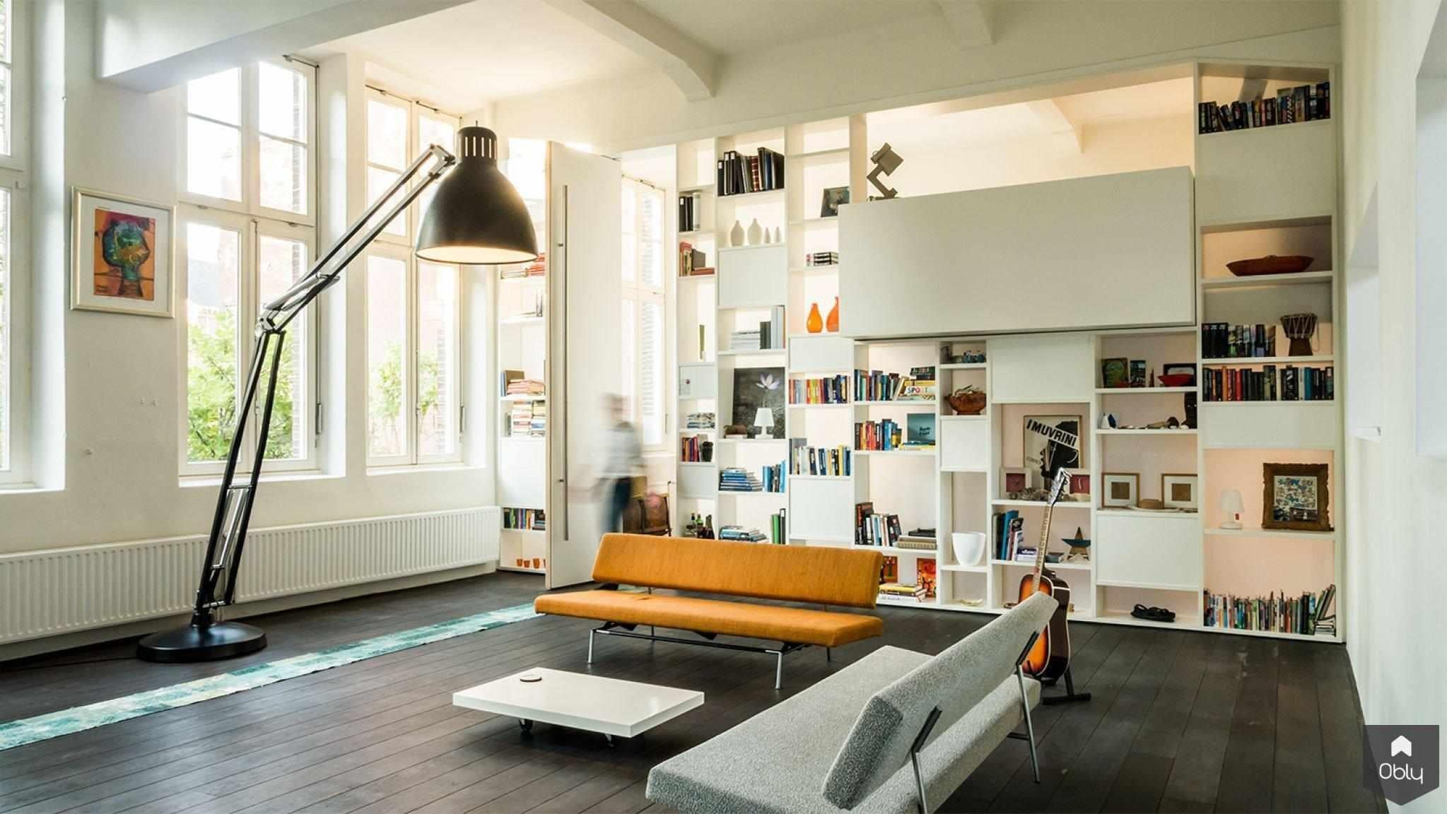 Interieur woning in school-Van Os Architecten-alle,herbestemming school,industriële uitstraling,karakteristiek interieur,open leefruimte,Woonkamer,XXL maatkast-OBLY