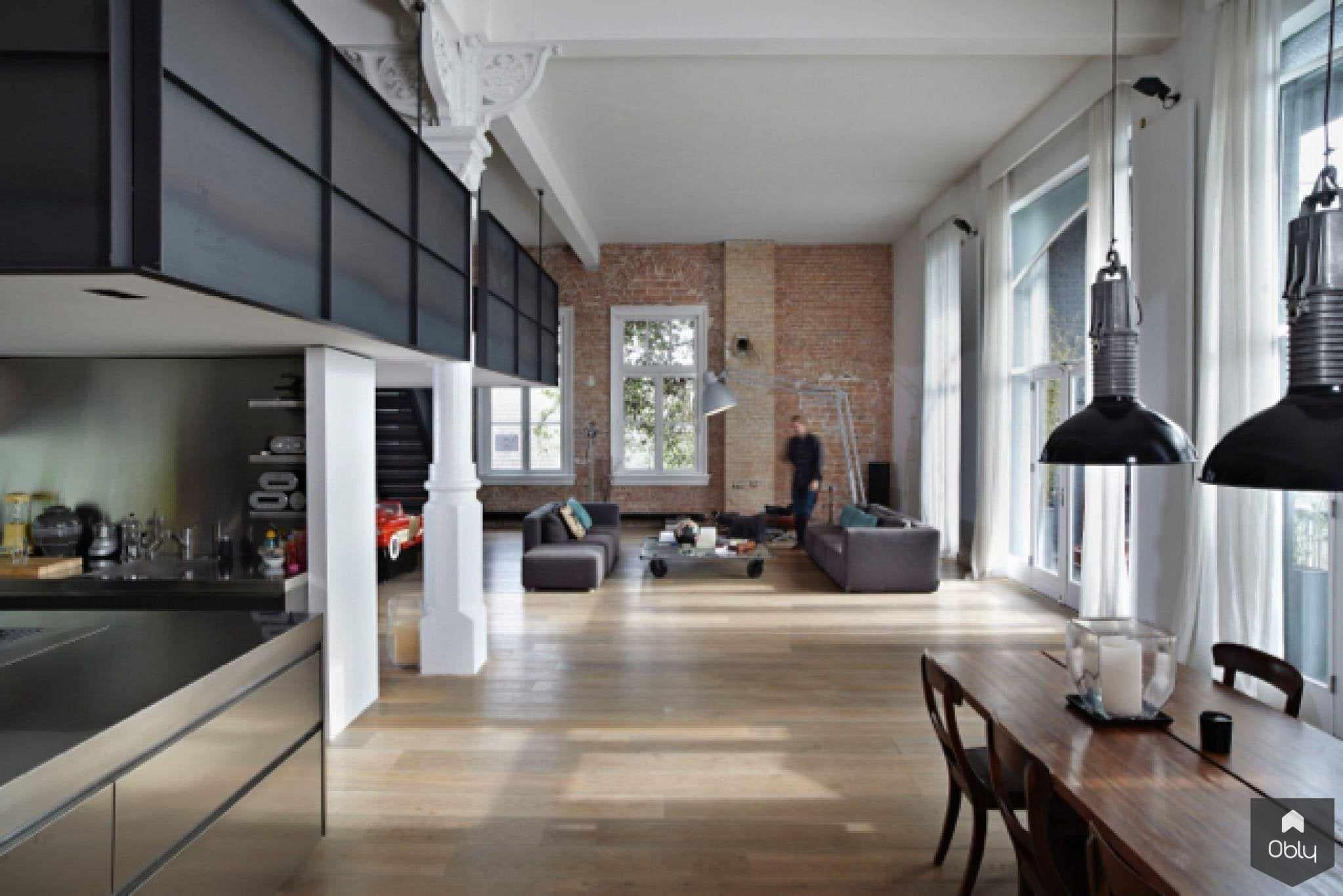 Loft in voormalige School in Amsterdam-Witteveen Architecten-alle,herbestemming,industrieel interieur,loft,transformatie,Woonkamer-OBLY