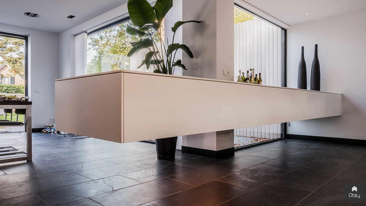 Luxe renovatie bungalow-Van Os Architecten-Aanbouw,alle,bungalow renovatie,Keuken,open zichtlijnen,zwevend keukenblok-OBLY
