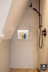 Moderne badkamer met zwarte details en visgraat vloer-Kroekenstoel Excellence Design-alle,Badkamer-OBLY