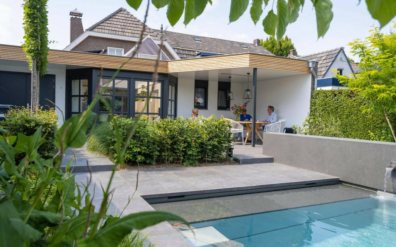Moderne tuin met zwembad poolhouse en sauna-Stoop Tuinen-modern,Tuin-Moderne tuin met poolhouse-OBLY
