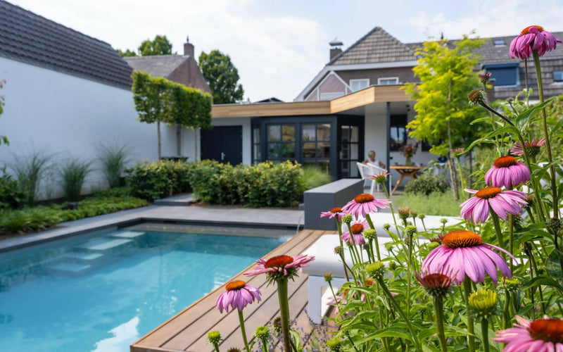 Moderne tuin met zwembad poolhouse en sauna-Stoop Tuinen-modern, Tuin-Moderne tuin met poolhouse-OBLY