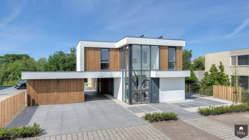 Moderne villa met stucwerk en houten geveldelen-lab-R architectenbureau-alle,Exterieur vrijstaand-OBLY