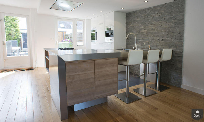 Ruime woonkeuken met Rvs werkblad cq. barblad-Keukenarchitectuur Midden Brabant-alle,Keuken-OBLY