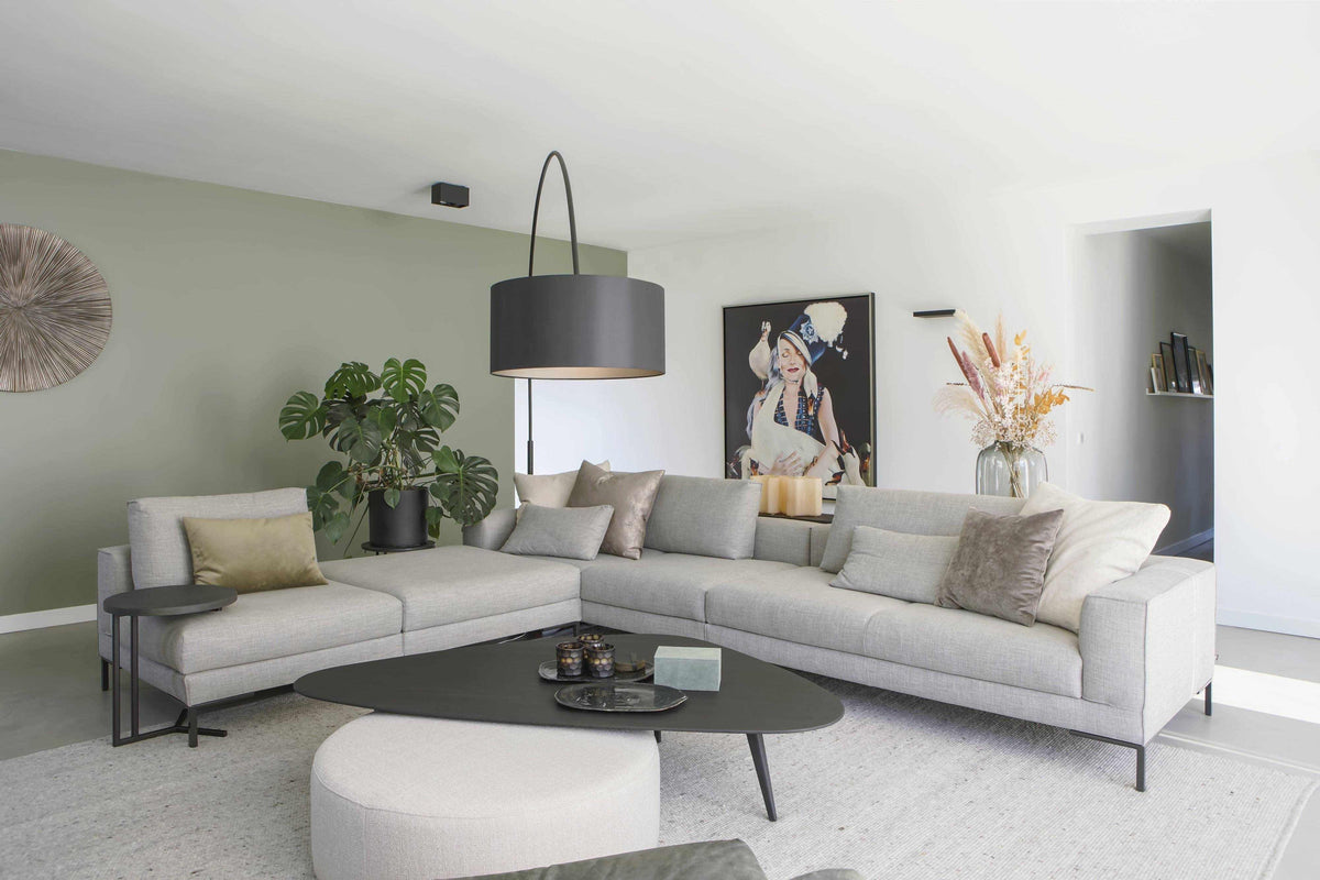 Sfeervol modern interieurontwerp-Wijs wonen-Doorzicht haard,Keuken,Kookeiland,Woonkamer-OBLY