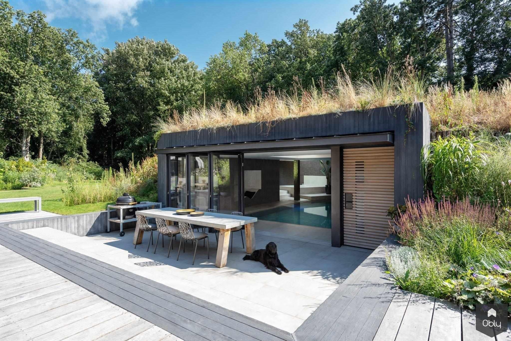 Solarlux glazen vouwwand bij zwembad-Solarlux Nederland BV-Aanbouw,alle,architectuur woning,binnen buiten wonen,glazen gevel,glazen vouwwanden,luxe woning,moderne architectuur,moderne villa,wellness ruimte,woning met glas,zwembad woning-OBLY