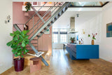 Stalen design trap monument-Frank Penders-architectonische trap,design trapconstructie,industriële interieurarchitectuur,moderne woningrenovatie,sculpturale trap,stalen designtrap,stalen maatwerktrap,woonkamer-Stalen design trap in monumentale woning -OBLY