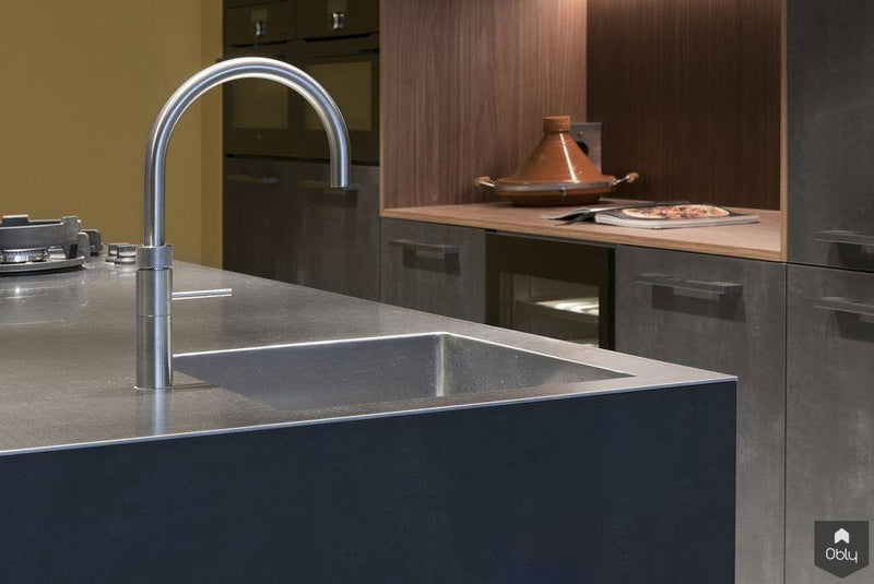 Stijlvolle keuken in blauwstaal en walnoot kleur-Kitchenstudio-alle,Keuken-OBLY