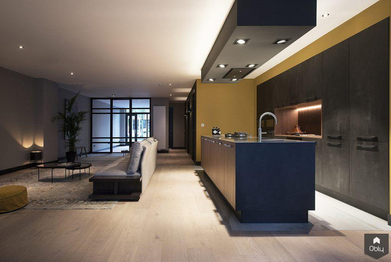 Stijlvolle keuken in blauwstaal en walnoot kleur-Kitchenstudio-alle,Keuken-OBLY