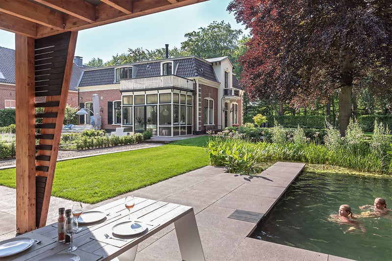 Tuinontwerp zwemvijver buitenkeuken-Kraal architecten-Tuin-Tuinontwerp met zwemvijver en buitenkeuken-OBLY
