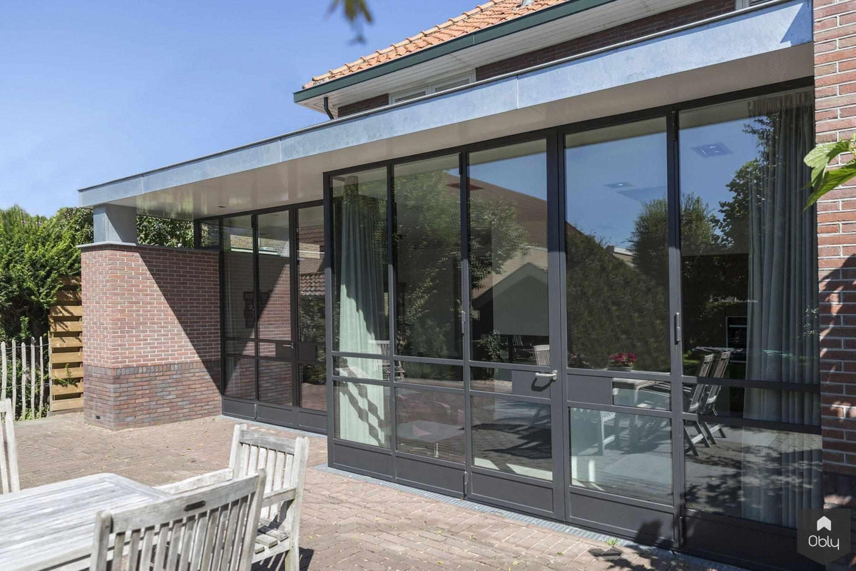 Uitbouw met stalen pui-Kraal architecten-Aanbouw,alle,grote glaspartij,jaren 30 woning,Keuken,moderne aanbouw,stalen pui,tuinverbinding,uitbouw-OBLY