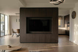 Verbouwing met zichtlijnen-Elke Speck interieurontwerp-donkere houttinten,kamer ensuite meubels,luxe woonkamerinrichting,maatwerk interieurdesign,maatwerk tv meubel,moderne woningverbouwing,open leefruimte,stijlvolle woonarchitectuur,verbouwing met zichtlijnen,Woonkamer-Verbouwing met zichtlijnen-OBLY
