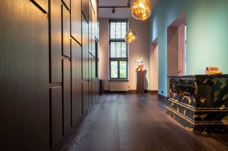Zwarte eiken vloer-Vloerenhuis Amsterdam-Woonkamer-Zwarte eiken parket vloer-OBLY