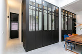 Zwarte roomdivider met opbergruimte in loft-Berka Interieurbouw en Meubelmakerij-alle,Woonkamer-Zwarte roomdivider met opbergruimte in loft | OBLY.com-OBLY