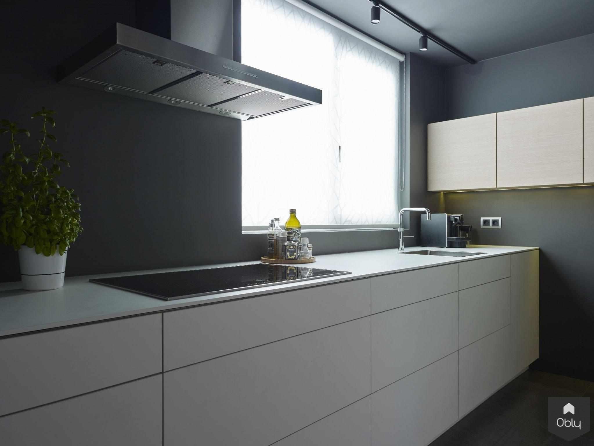 keuken donkere wanden en plafond-Doret Schulkes Interieurarchitect-alle,design keuken,Keuken,keuken met donker plafond,luxe keukeninterieur,maatwerk keuken,minimalistische keuken,moderne keuken,strakke keukenlijnen,zwart interieur-OBLY