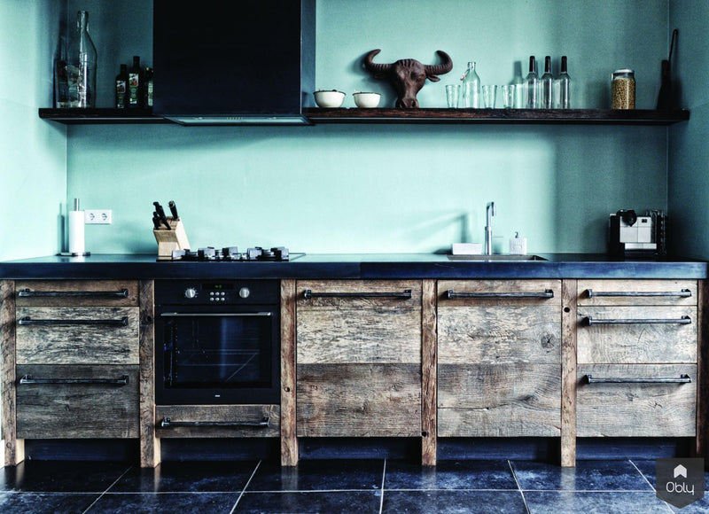 Oud eiken keuken industrie stijl met blauwstalen werkblad-Restyle-XL-alle, Keuken-OBLY