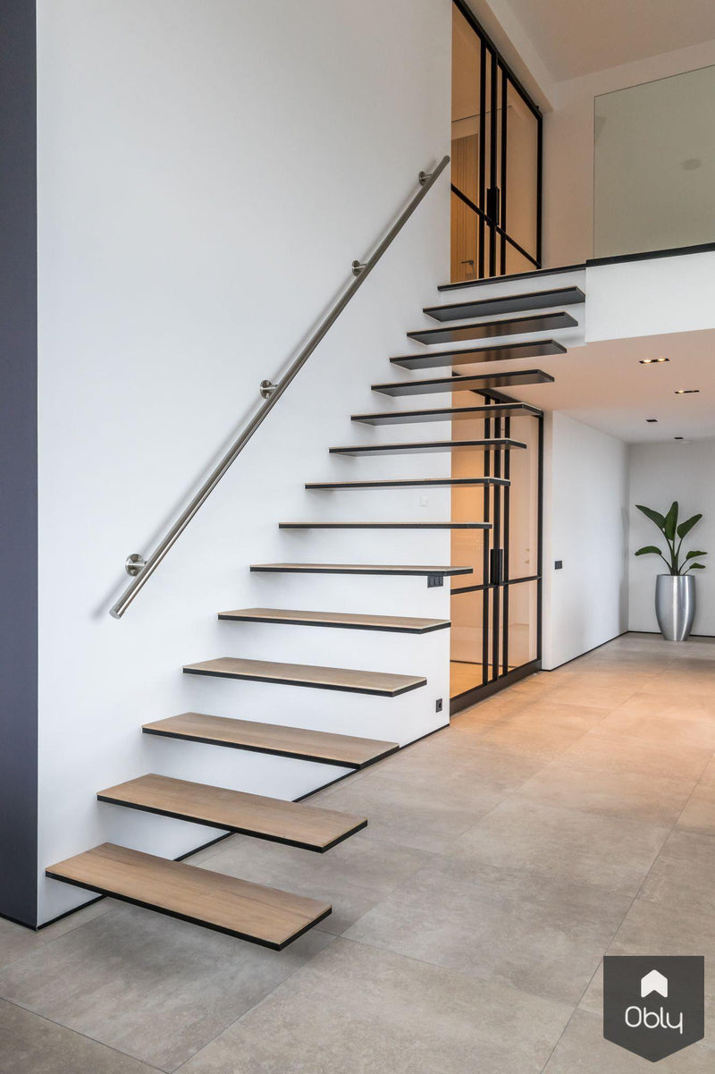 Zwevende trap met glazen balustrade-Van Bruchem Staircases-alle, Woonkamer-OBLY